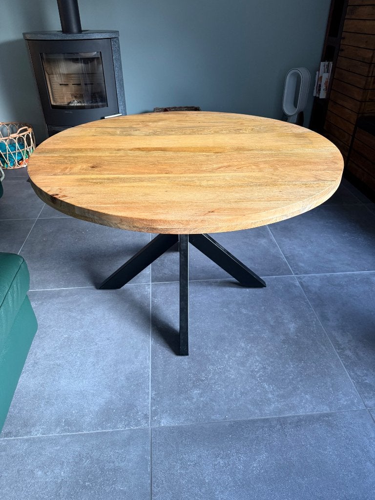 Table en bois de manguier ronde, Maison & Meubles, 100 à 150 cm, Design - moderne, Quatre personnes, Rond