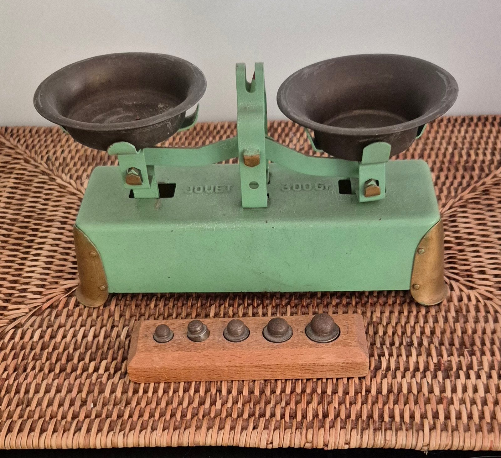 Vintage speelgoed weegschaal"Jouet"en gewichten, Ophalen