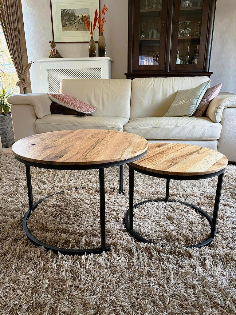 NIEUW - massief eiken salontafel, Ophalen, 50 tot 100 cm, Rond, Nieuw