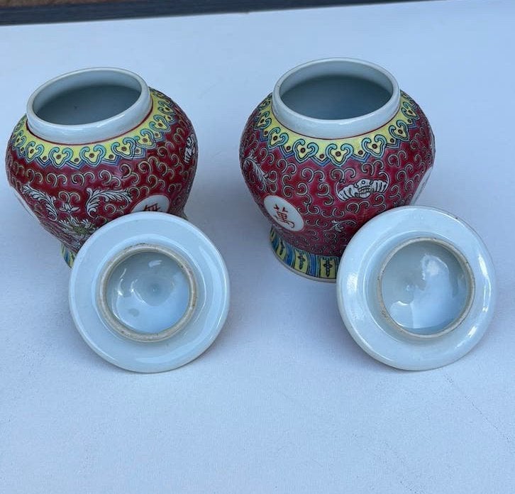 Bocaux à gingembre chinois vintage Wan Shou Wu Jiang 14 cm, Antiquités & Art, Enlèvement ou Envoi