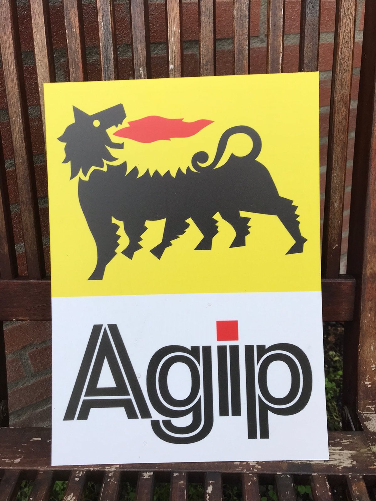 Agip plastic reclamebord, Ophalen of Verzenden, Gebruikt, Reclamebord