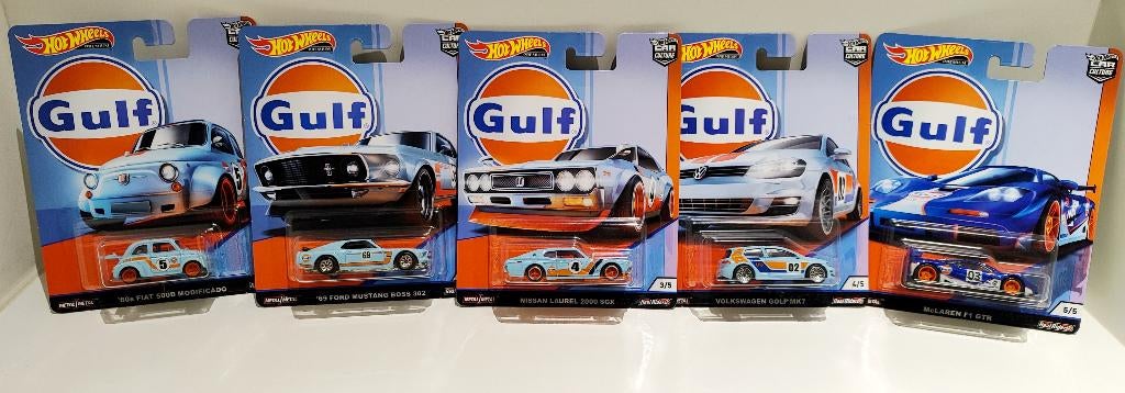 Lot 5x Hot Wheels Premium GULF volledige Set (2018), Hobby & Loisirs créatifs, Voitures miniatures | Échelles Autre, Enlèvement ou Envoi