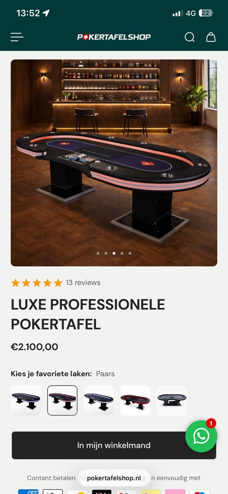 Pokertafel 260cm x 120cm, Cinq joueurs ou plus, Enlèvement, Comme neuf