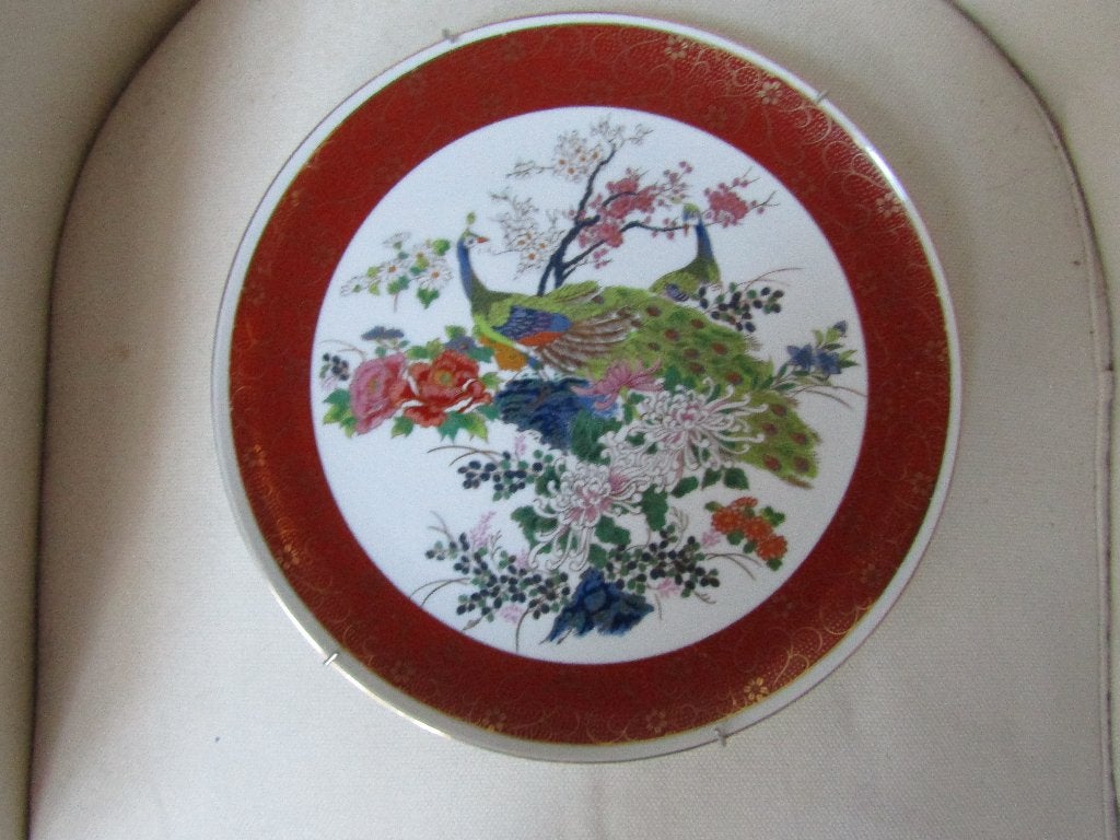 Prachtig Satsuma-bord, pauwen, bloemen, Japanse kunst, Ophalen of Verzenden