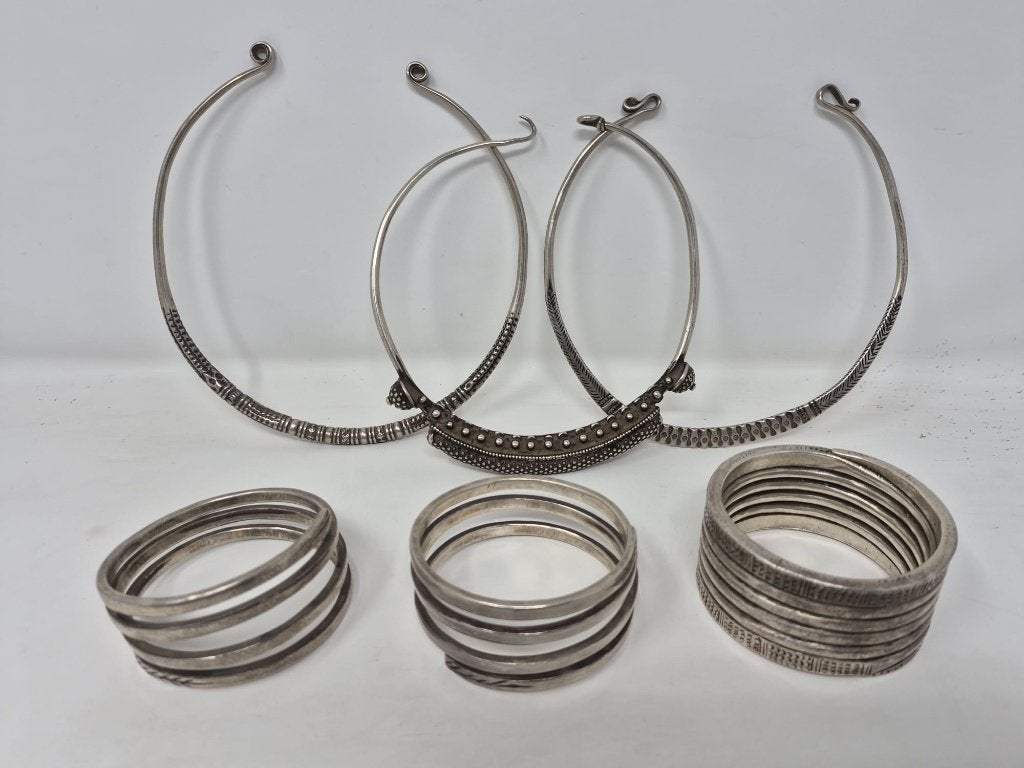 Antieke zilveren sieraden–3 colliers & 3 armbanden +/- 726 g, Bijoux, Sacs & Beauté, Enlèvement, Argent
