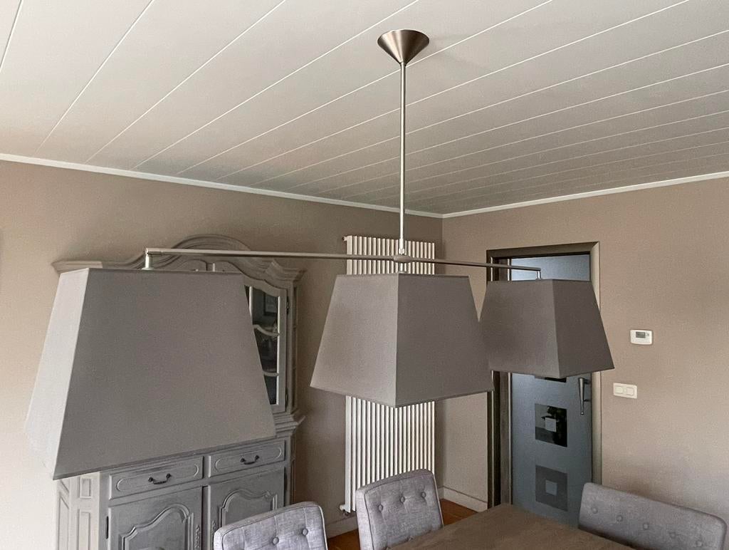 Hanglamp, 3 kappen, kleur taupe, Tissus, 75 cm ou plus, Comme neuf, Enlèvement