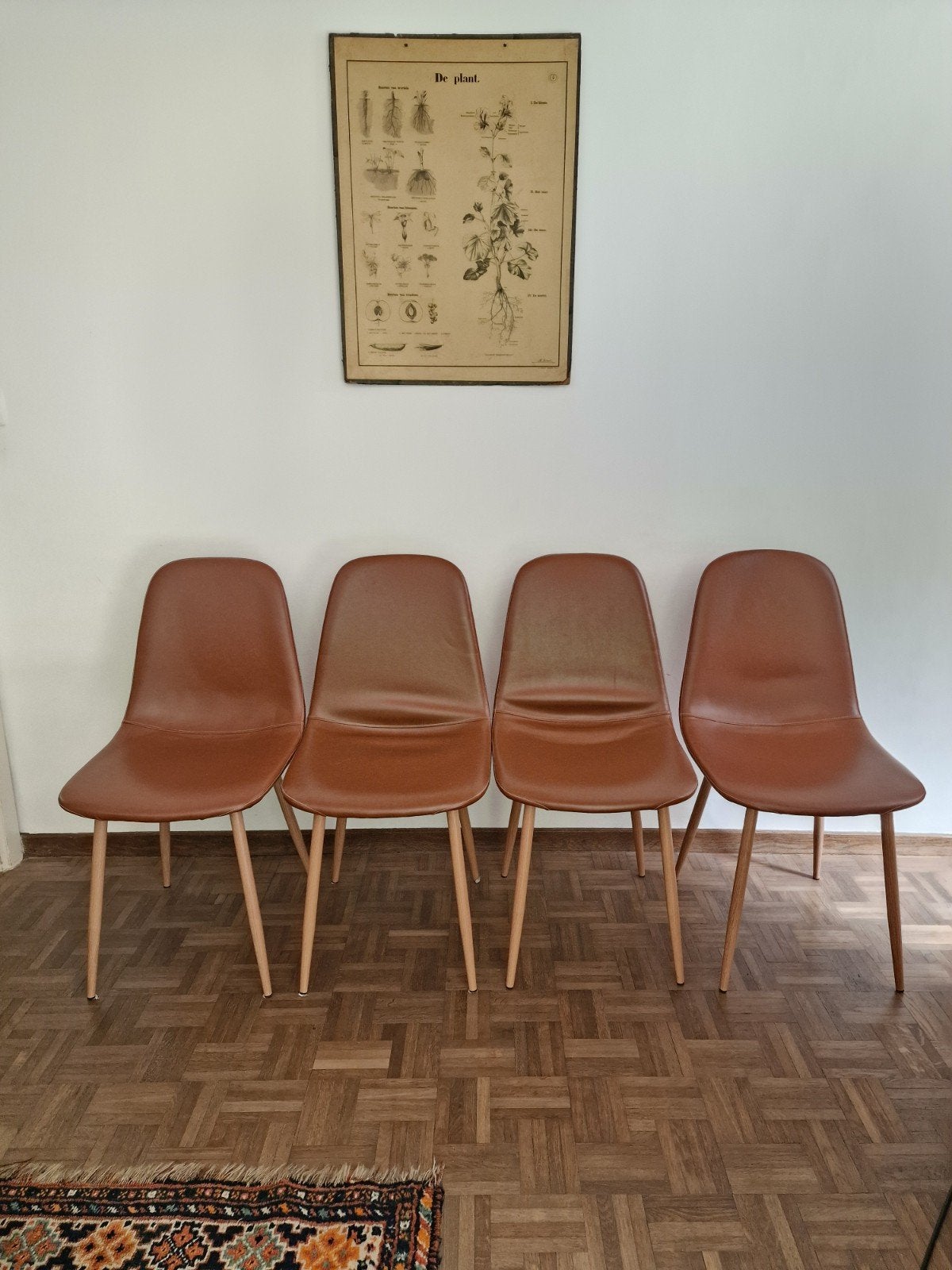 4 cognac kleurige stoelen, Ophalen