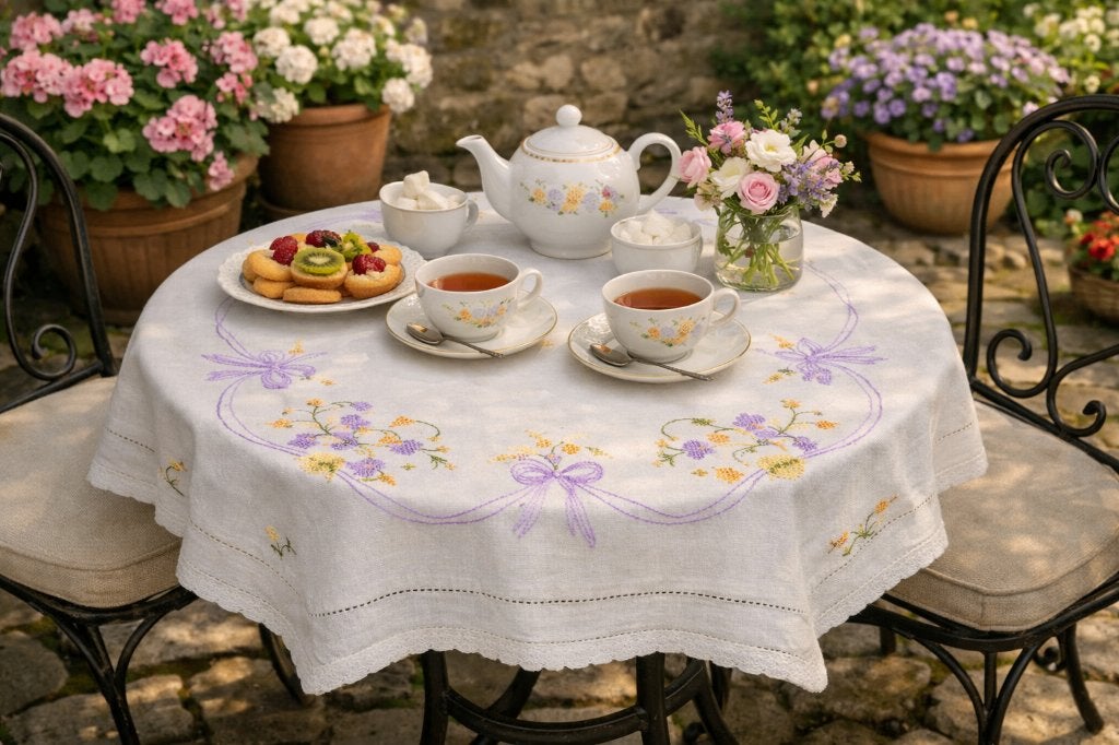 11. Nappe vintage brodée – 75  75 cm, Nappe, Enlèvement ou Envoi, Comme neuf, Blanc