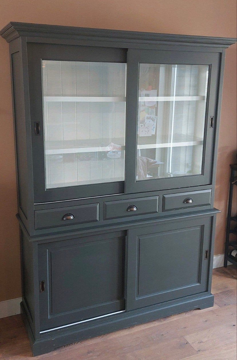*Gratis Levering* 2 Delige Buffetkast Antraciet, Maison & Meubles, Armoires | Buffets, Enlèvement, Comme neuf, Verre