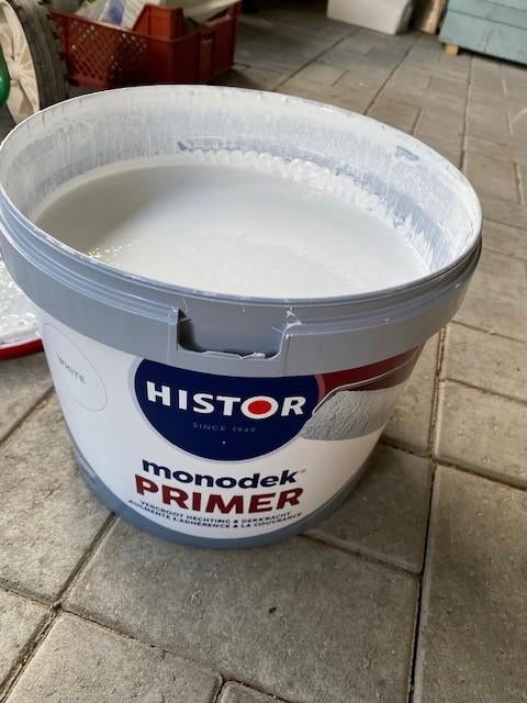 10L HISTOR witte primer – bijna vol (slechts 1 week oud), Ophalen, 5 tot 10 liter, Wit, Verf
