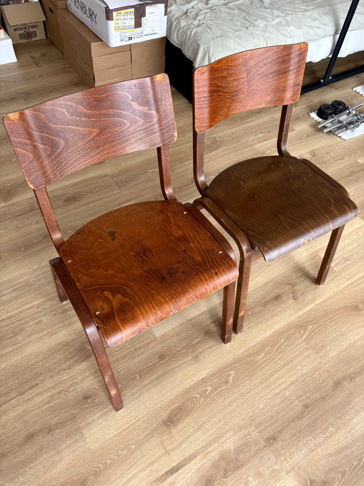 2 stuks Midcentury Stoelen, Ophalen, Twee, Bruin, Hout