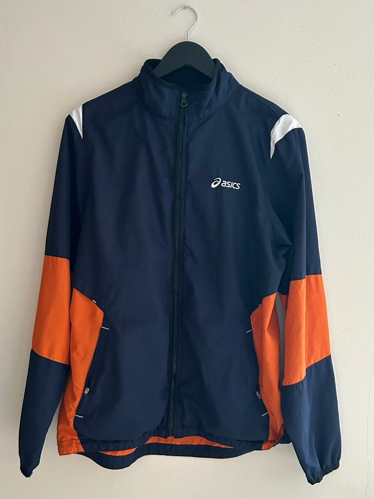 Veste/coupevent Asics vintage bicolore logo brodé taille M, Enlèvement ou Envoi, Porté, Bleu, Taille 48/50 (M)
