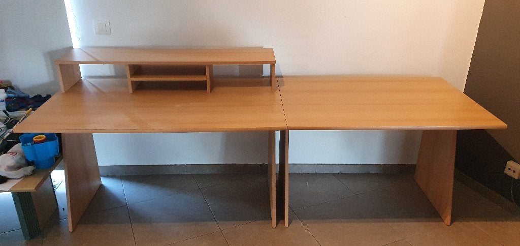 Mooie bureau met monitorverhoger (2-delig), Bureau d'ordinateur, Démontable, Bois, 240 cm