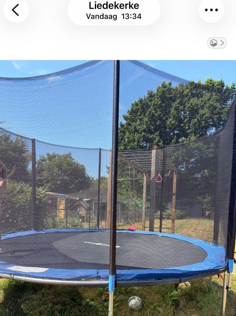 Blauwe trampoline 366 cm met ladder en net, Enlèvement ou Envoi, Comme neuf