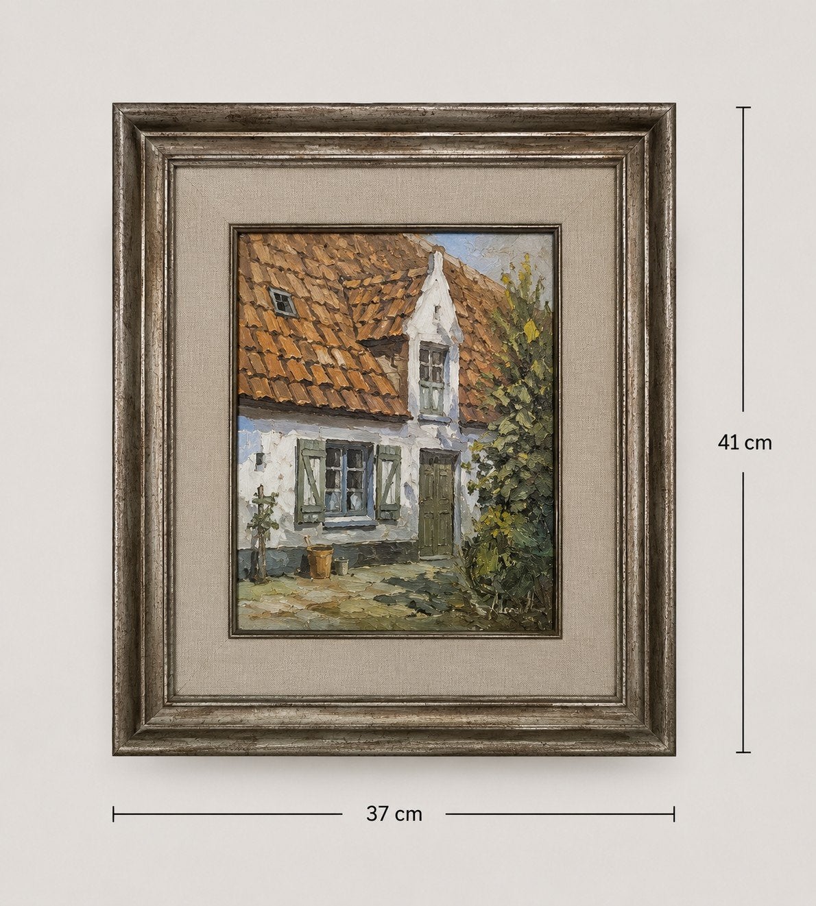 Huile sur panneau – Maison flamande – 37  41 cm, Enlèvement ou Envoi