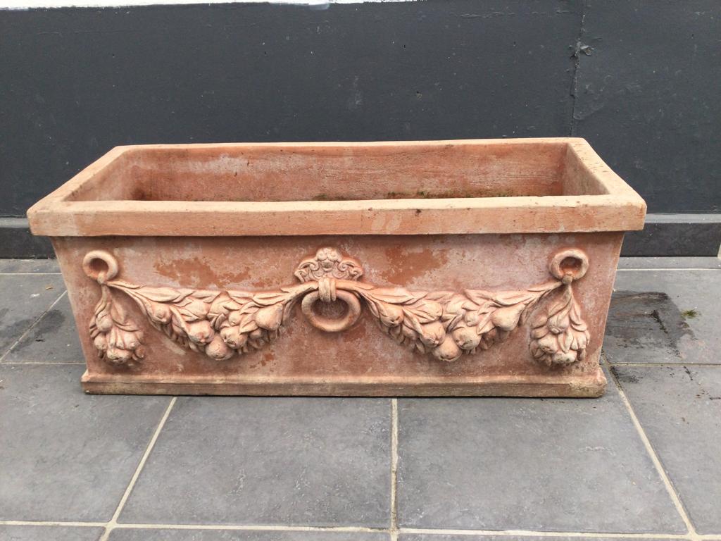 Terracotta Poggi Ugo bloempot 72 x 30 - (2)zeer goede staat, Ophalen of Verzenden, Zo goed als nieuw, Rechthoekig, Terracotta