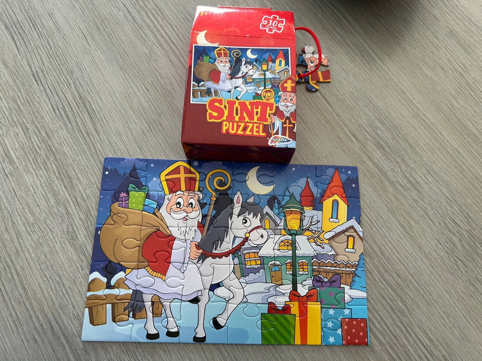 Puzzel Sint, 30 stuks, 27x18 cm, +3jaar in doosje Grafix, Kinderen en Baby's, Ophalen of Verzenden, 10 tot 50 stukjes, Gebruikt