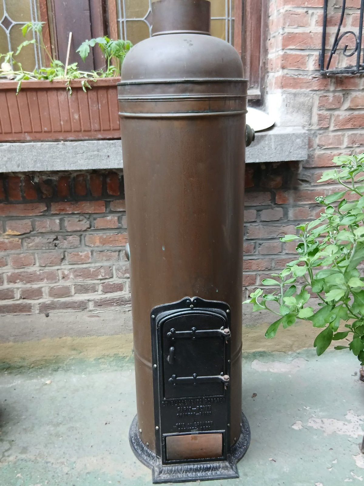 Antieke koperen badverwarmer, Ophalen