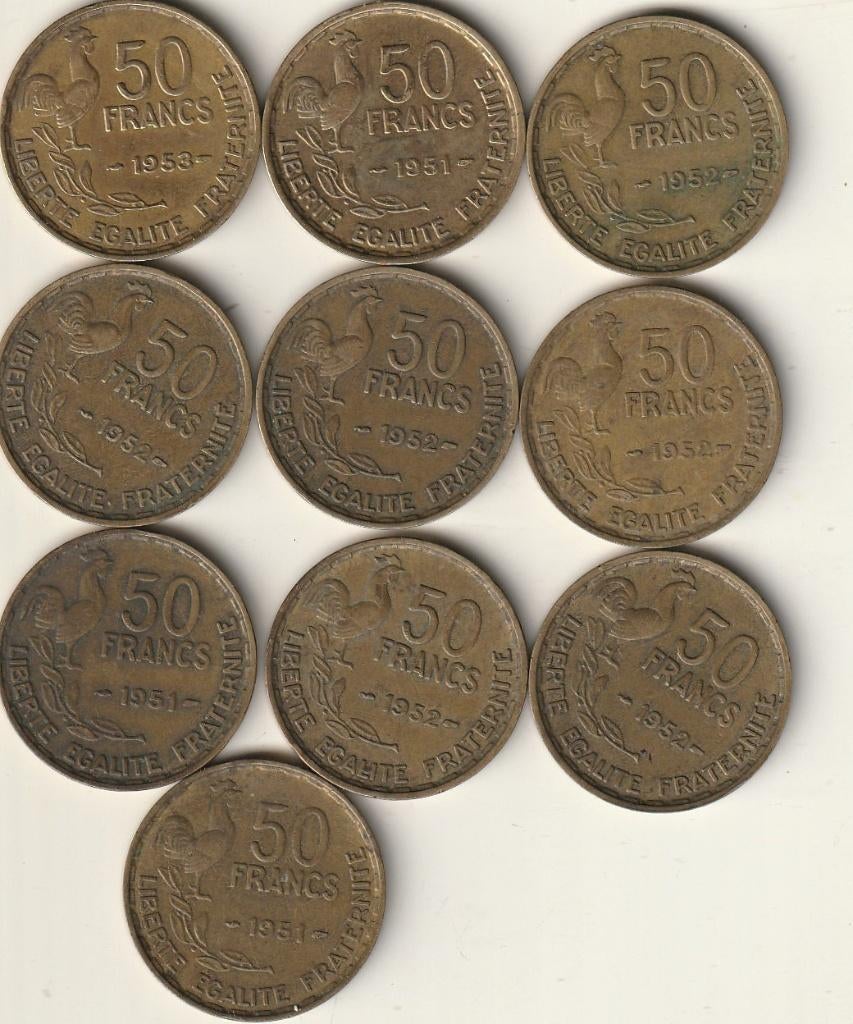 lot van 10 munten van 50 frank van Frankrijk, Postzegels en Munten, Ophalen of Verzenden, Frankrijk, Losse munt