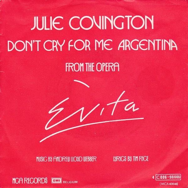 Evita-Julie Covington, CD & DVD, Vinyles Singles, Comme neuf, Single, 1970 - 1979, Musique de films et Bande son, 7 pouces, Enlèvement ou Envoi