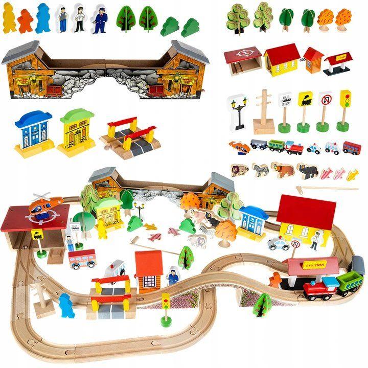 Houten spoorlijn 89 elementen, Nieuw, Ophalen of Verzenden