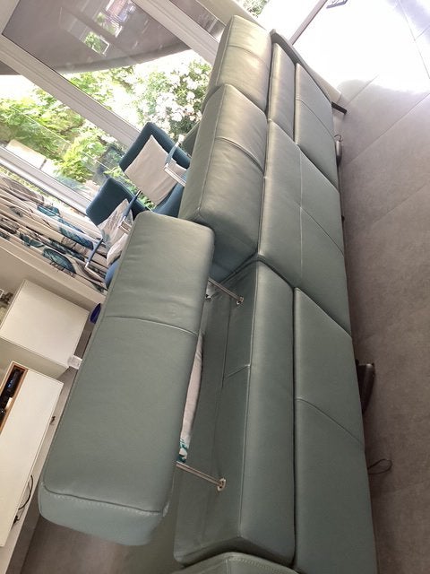 Lederen bankstel groengrijs, Ophalen, 250 tot 300 cm, Rechte bank, Modern