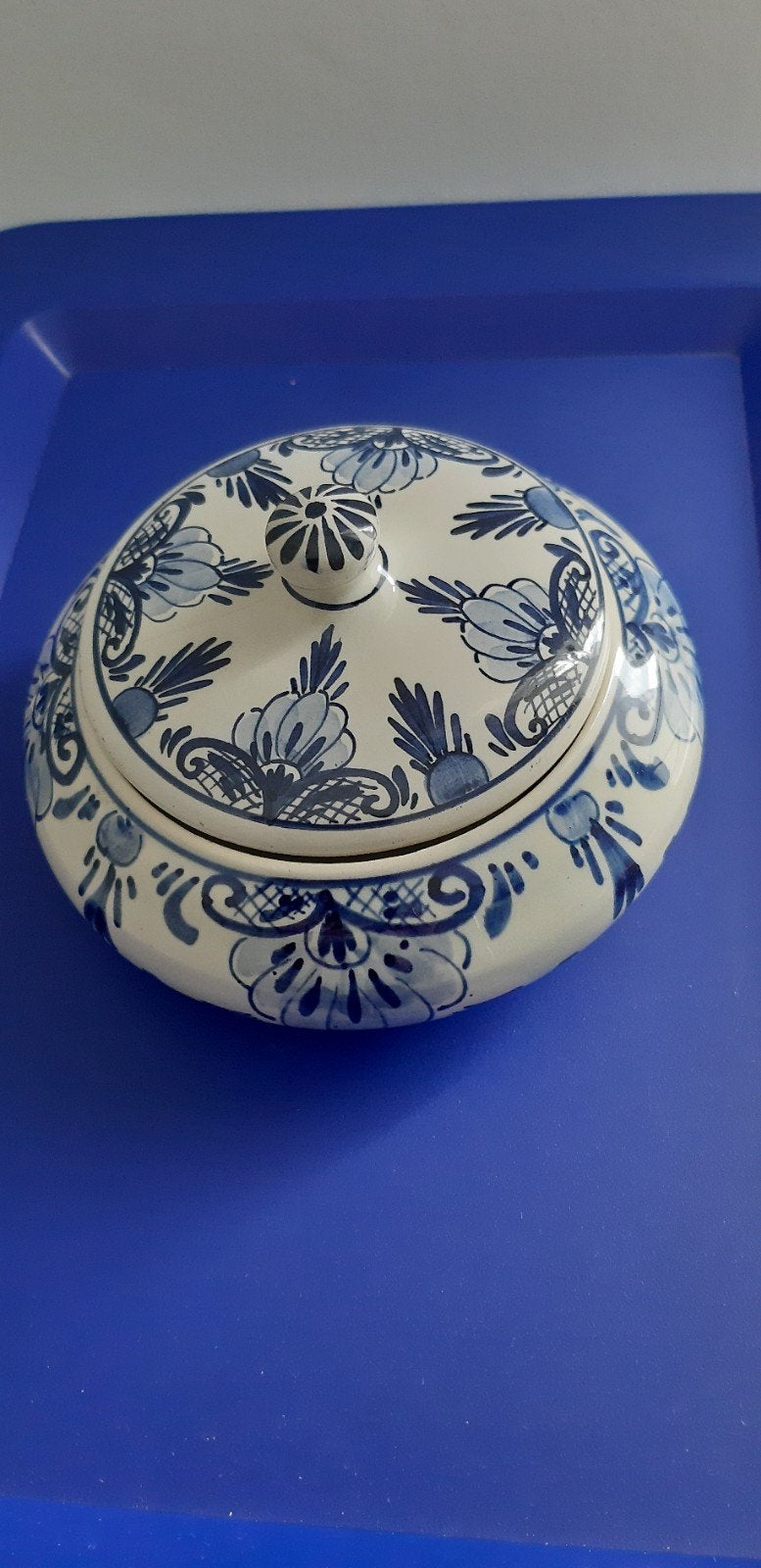 Bocal de Delft avec couvercle, intact, H 8 cm, diamètre 12 c, Enlèvement ou Envoi