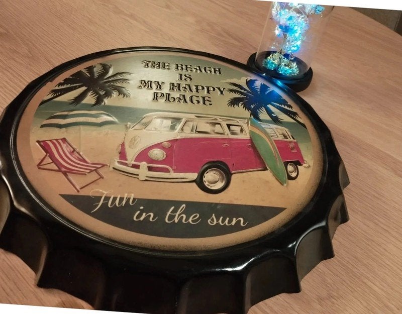 Combi VW emaille plaat - capsulevorm. 40 cm., Antiek en Kunst, Ophalen