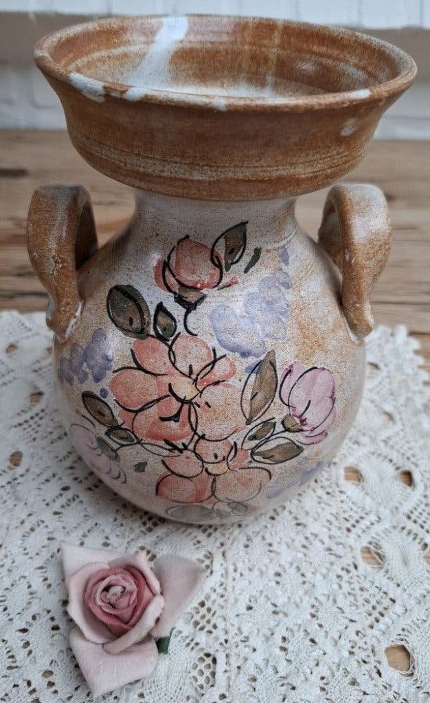 Grote vintage Franse gres vaas / kruik  met bloemen, Antiek en Kunst, Ophalen of Verzenden