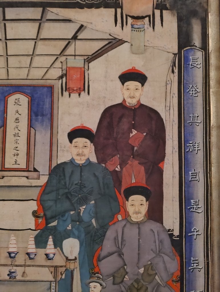 Schilderij chinese familie, Œuvre originale, Portrait ou Personnes, Peinture à l'huile, Enlèvement