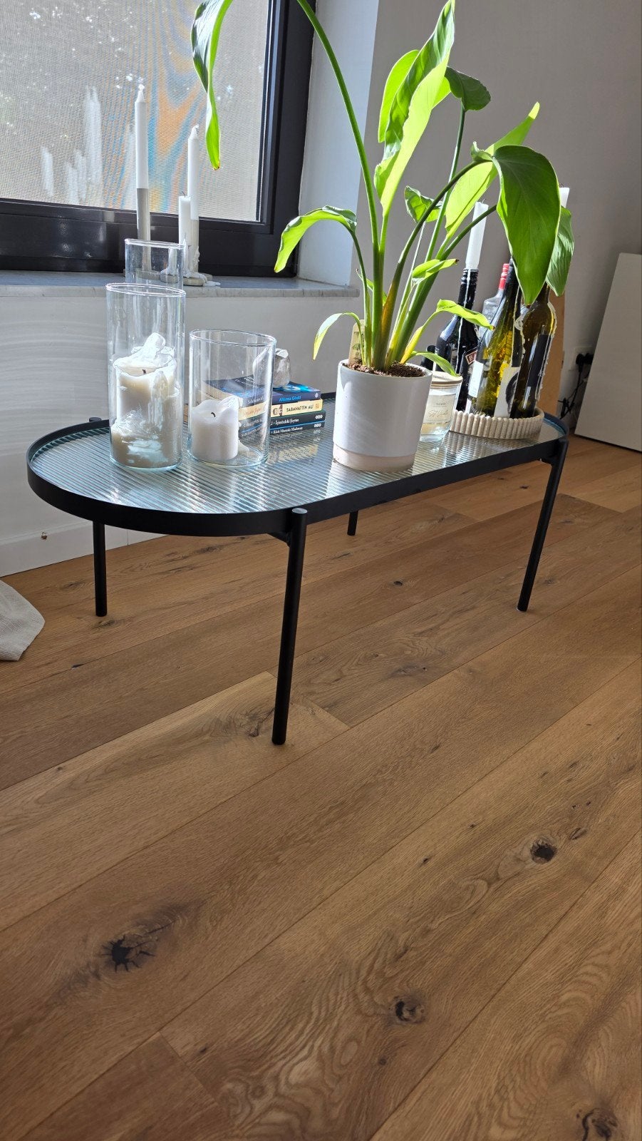 bijzet tafel , salontafel, geribbeld glas, Enlèvement, Verre