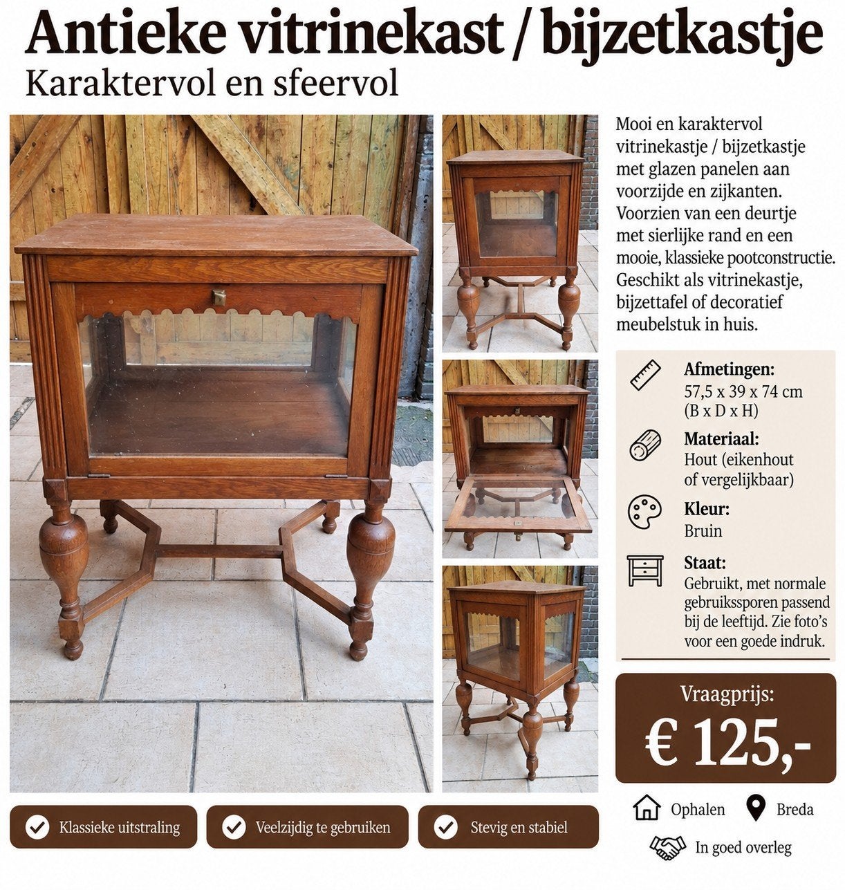 Vitrine/armoire latérale ancienne - Charmante et attrayante, Enlèvement