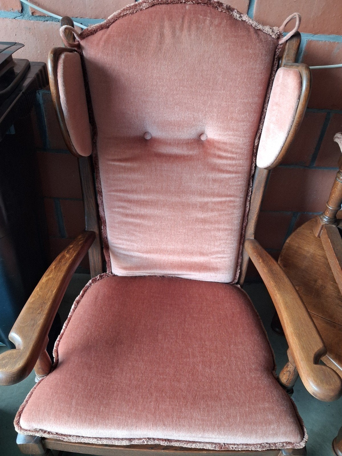 4 stoelen in massieve eik te koop + tafeltje + poef voor 200, Huis en Inrichting, Ophalen