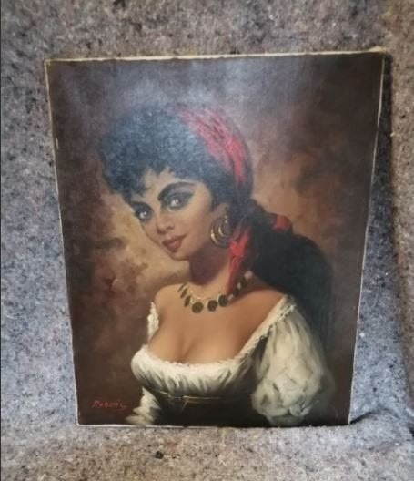 vintage schilderij ``Zuiderse Schone - zigeunerin`` 60er, Ophalen, Huis en Inrichting