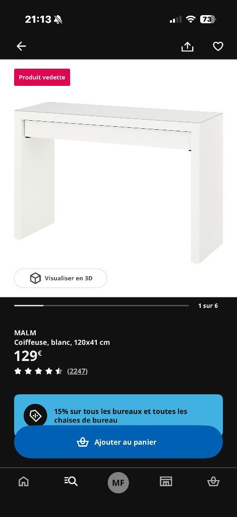 Coiffeuse Malm IKEA, Maison & Meubles, Enlèvement, Comme neuf