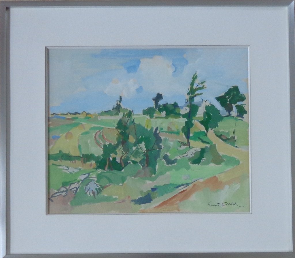 ERNEST ALBERT / BRETAGNE / ORIGINEEL WERK / 57x65cm / KADER, Gesigneerd, Expressionistisch, Ophalen of Verzenden, Landschap