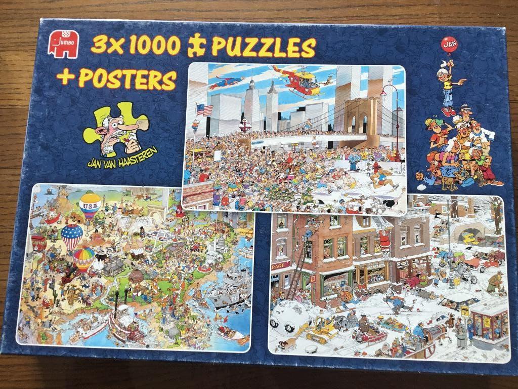 Puzzel Jumbo 3 x 1000 Jan Van Haasteren, Ophalen of Verzenden, 500 t/m 1500 stukjes, Gebruikt, Legpuzzel