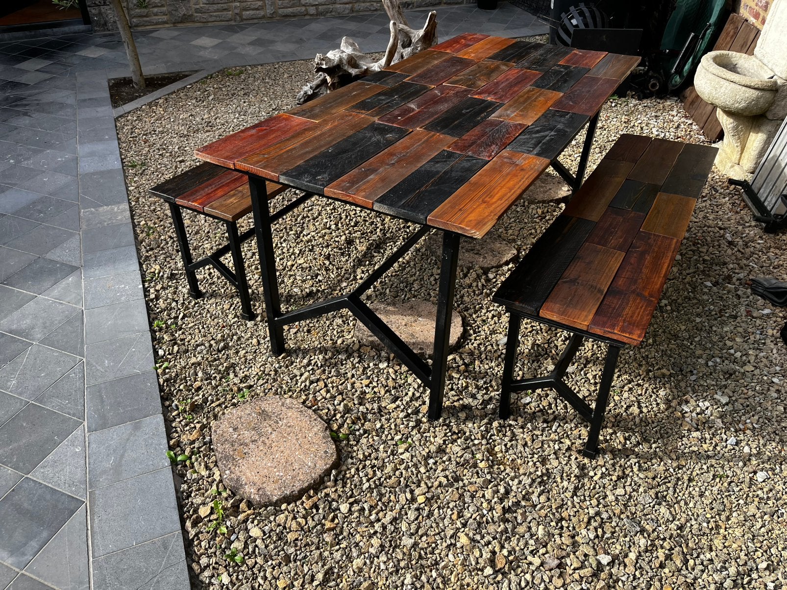Table + 2 bancs, Maison & Meubles, Enlèvement, Comme neuf