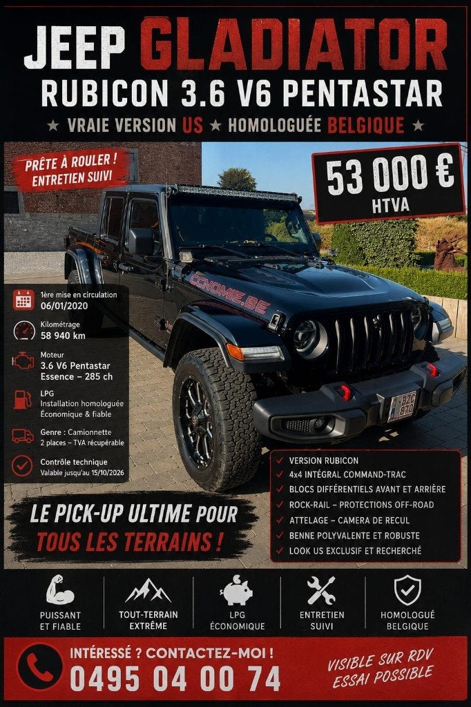 Jeep Gladiator Rubicon 3.6 V6 Pentastar, Auto's, Automaat, Dealer onderhouden, Cabriolet, Leder