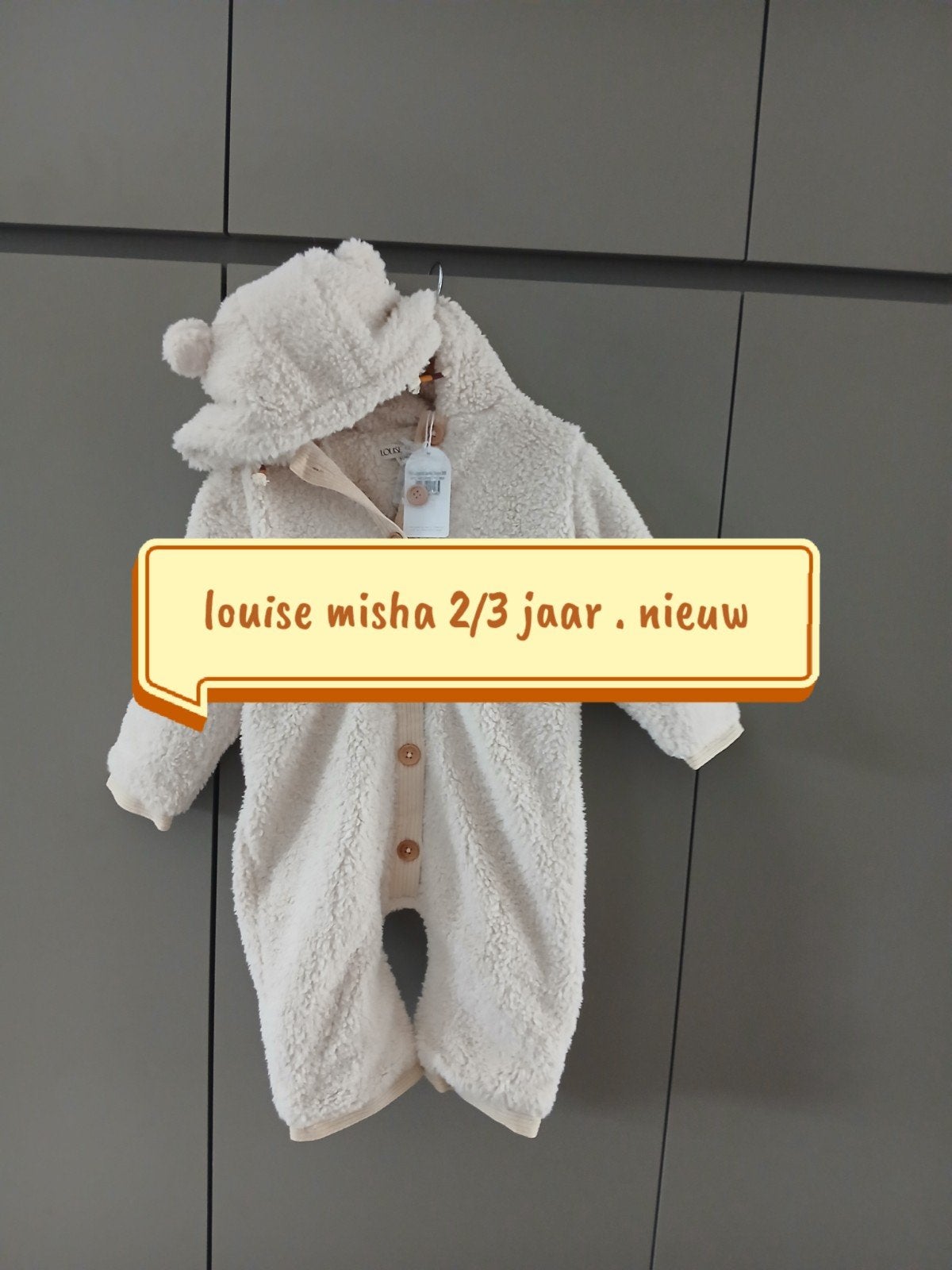 Costume en peluche unisexe écru avec oreilles Louise Misha 2, Neuf, Garçon ou Fille, Enlèvement ou Envoi, Autres types