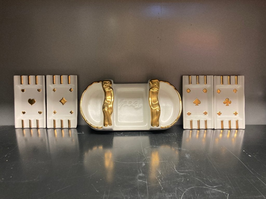 Vintage Boch bridge set - 4 asbakken en houder, Ophalen of Verzenden