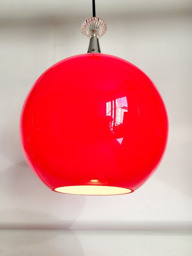 Space age rode opaline glazen hanglamp met chromé afwerking, Verzamelen, Ophalen