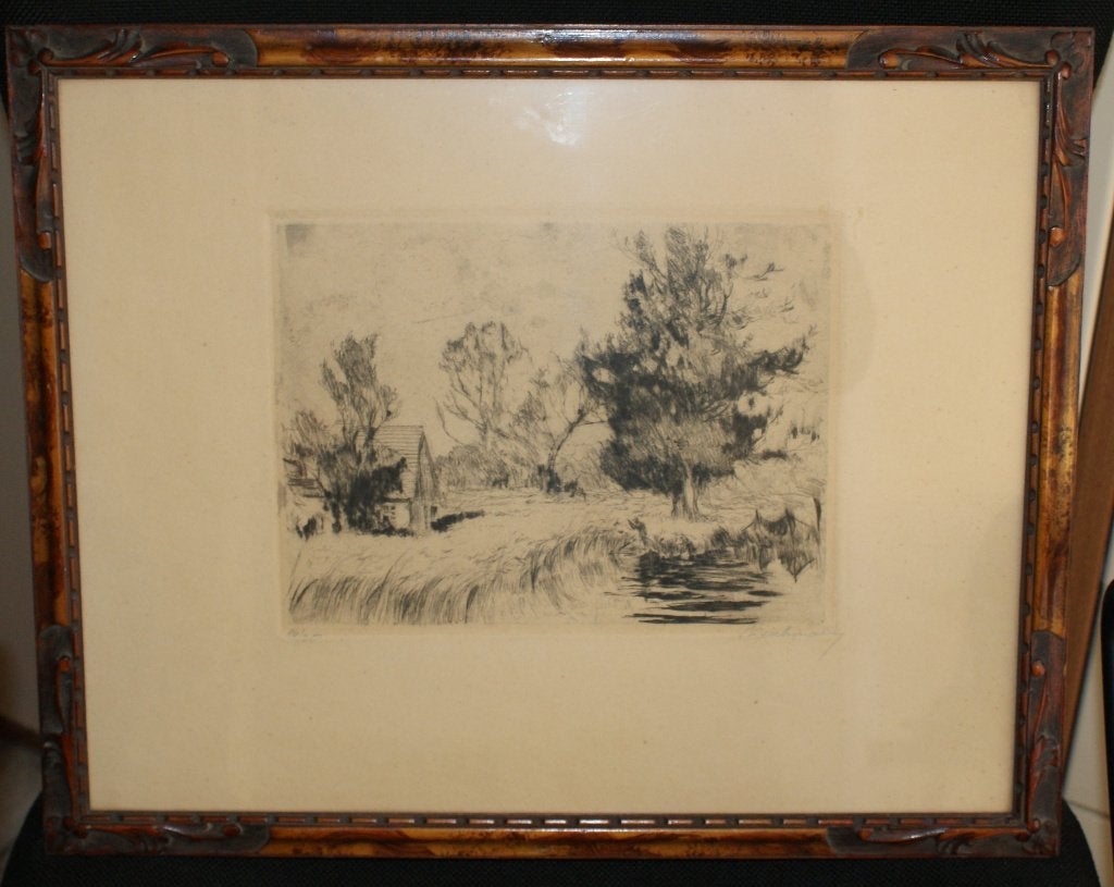 Annelise Reichmann - Gravure Campagne lacustre 44 x 35 cm, Origineel, Ophalen of Verzenden, Gravure, 35 cm