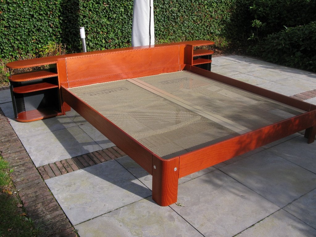 Auping auronde 180 x 200 met achterwand, Huis en Inrichting, Ophalen, Gebruikt, Eenpersoons, Bruin