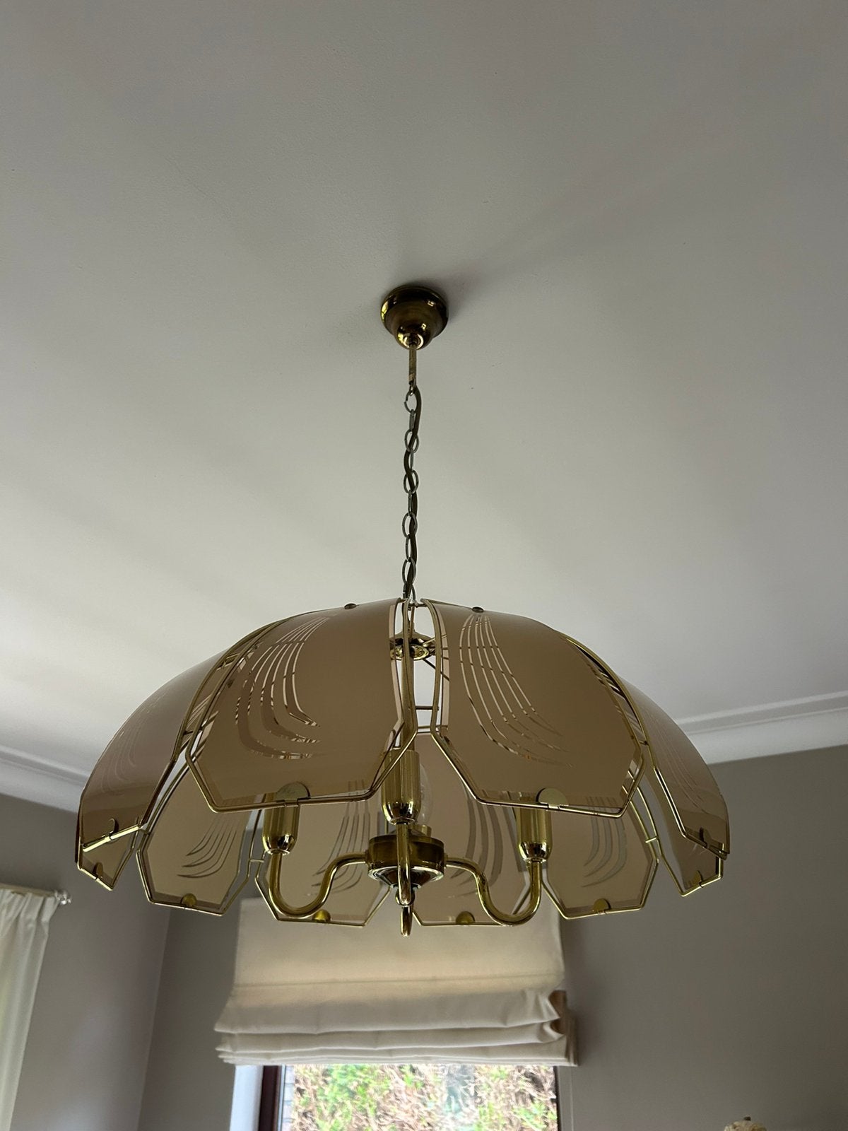 Lampe suspendue vintage avec verre ambré, Maison & Meubles, Enlèvement, Comme neuf, Verre