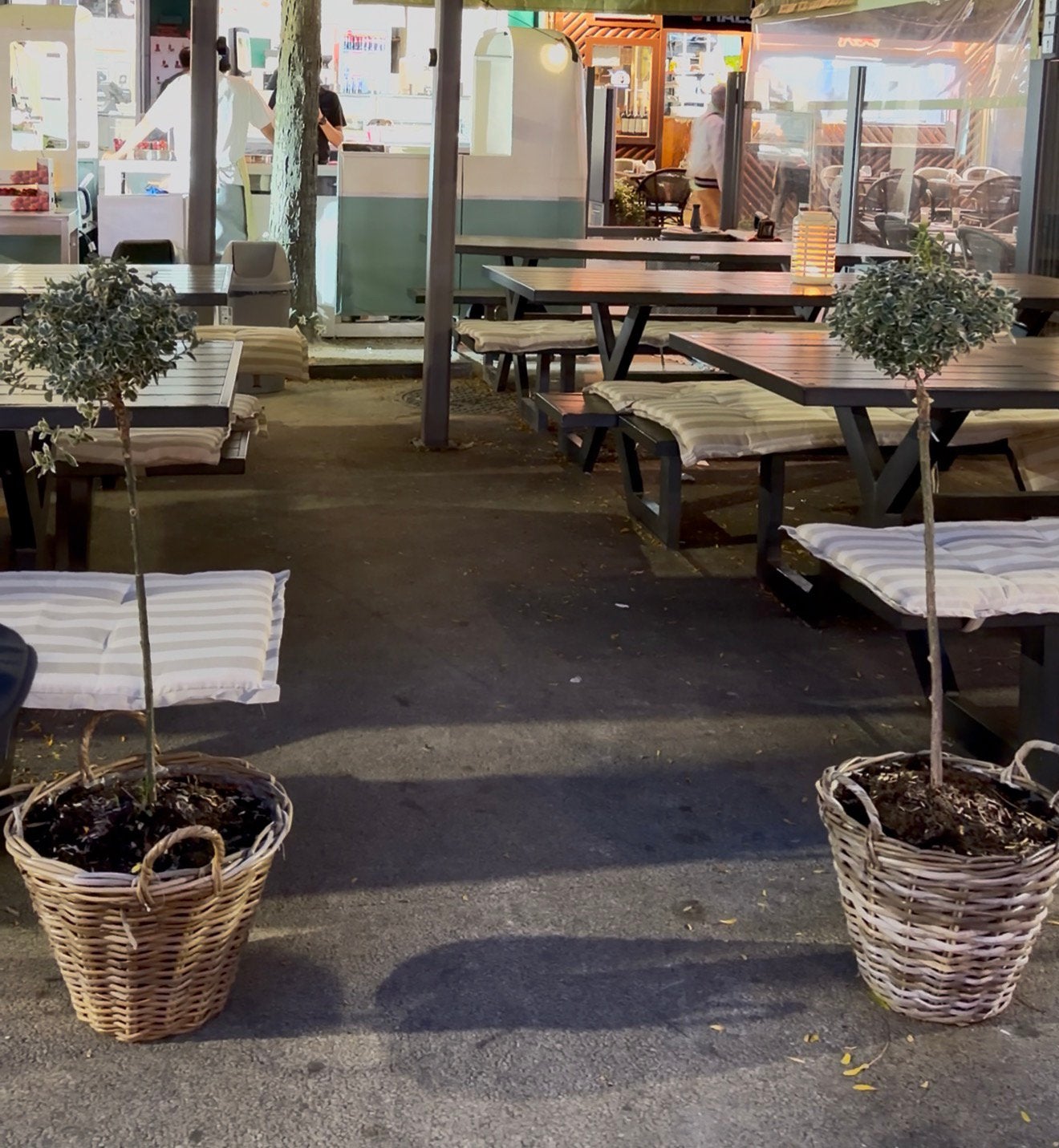 5 grote stevige picknick tafels (horeca) met kussens, Tuin en Terras, Ophalen