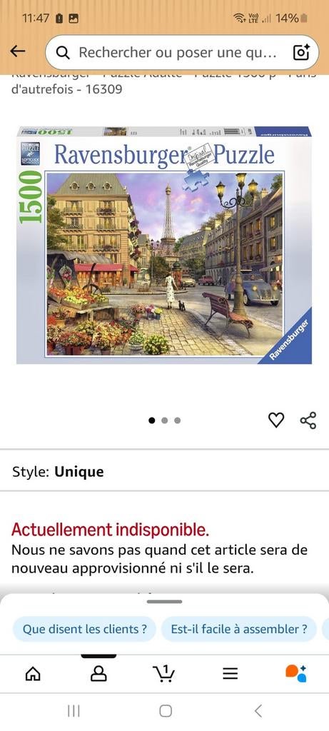 1500 pièces Paris, Ophalen, Legpuzzel
