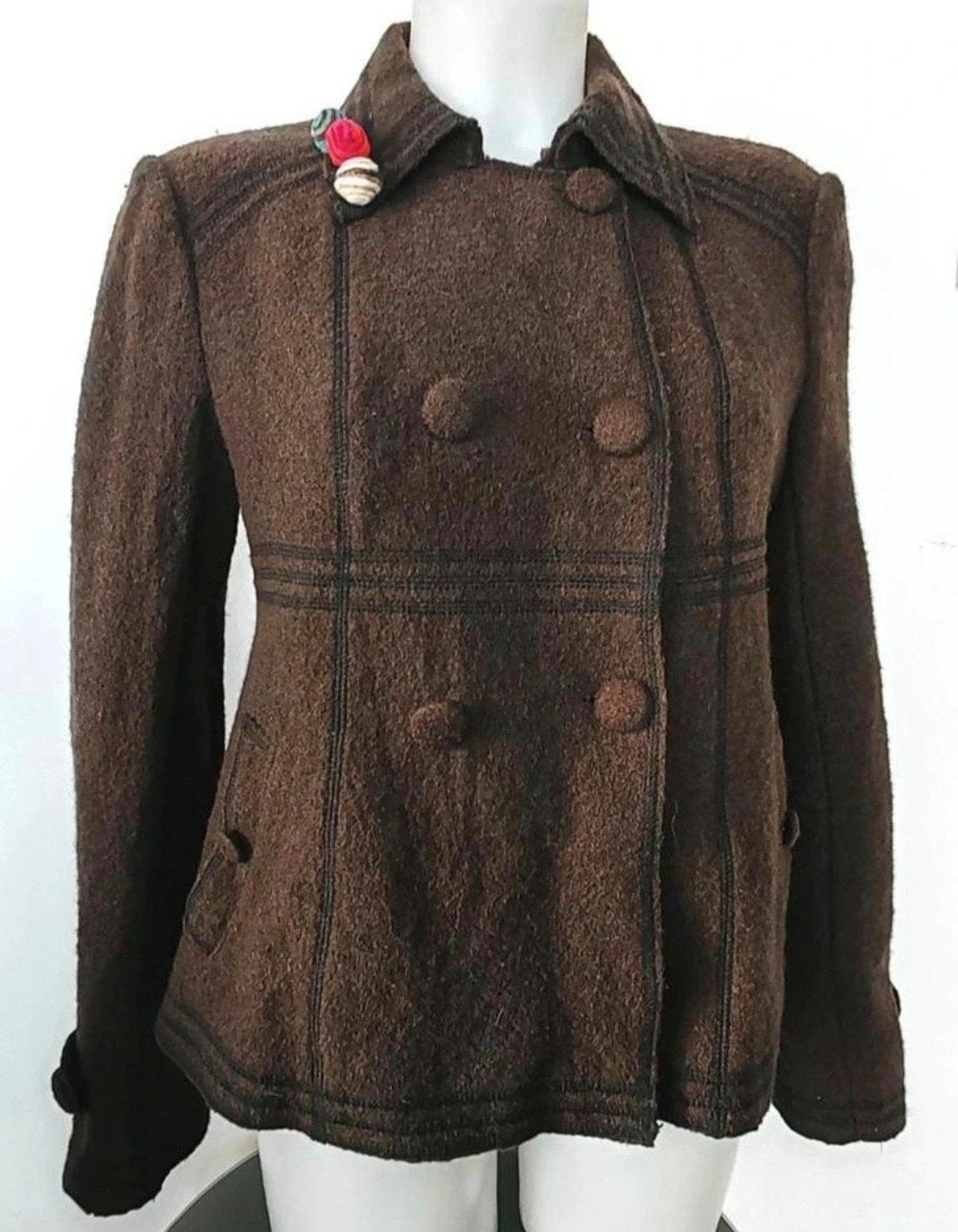 Blazer en laine marron XL Style ethnique bohème avec Boutons, Enlèvement ou Envoi
