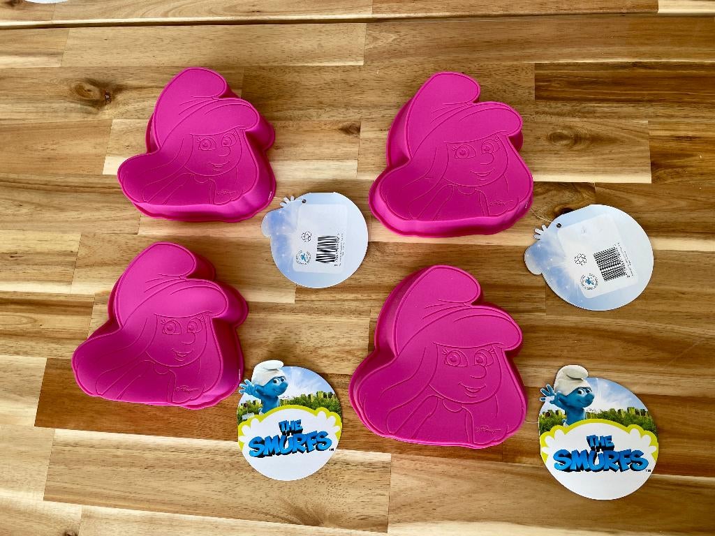 Lot de 4 moules Schtroumpfette neufs rose pâtisserie, Enlèvement ou Envoi, Neuf, Gâteaux et Tartes, Moule
