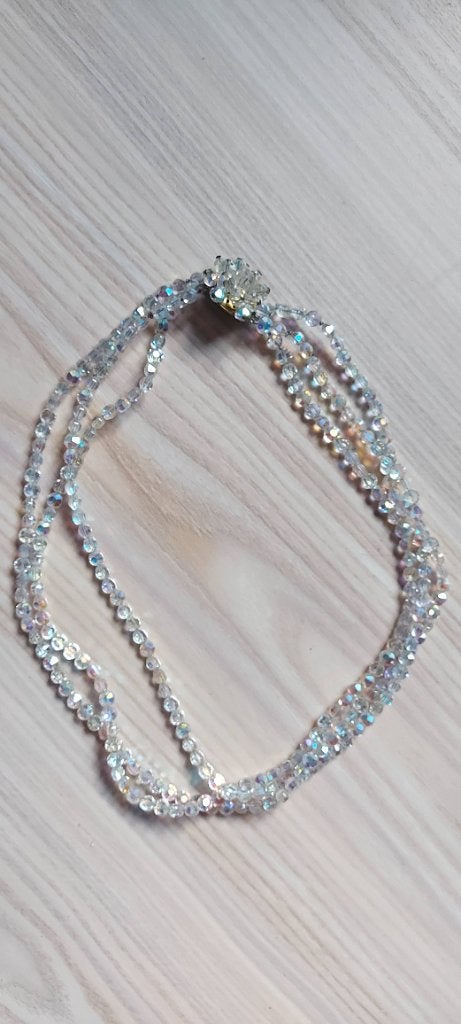 Vintage parelketting met gefacetteerd glas, Ophalen of Verzenden, Zo goed als nieuw, Wit